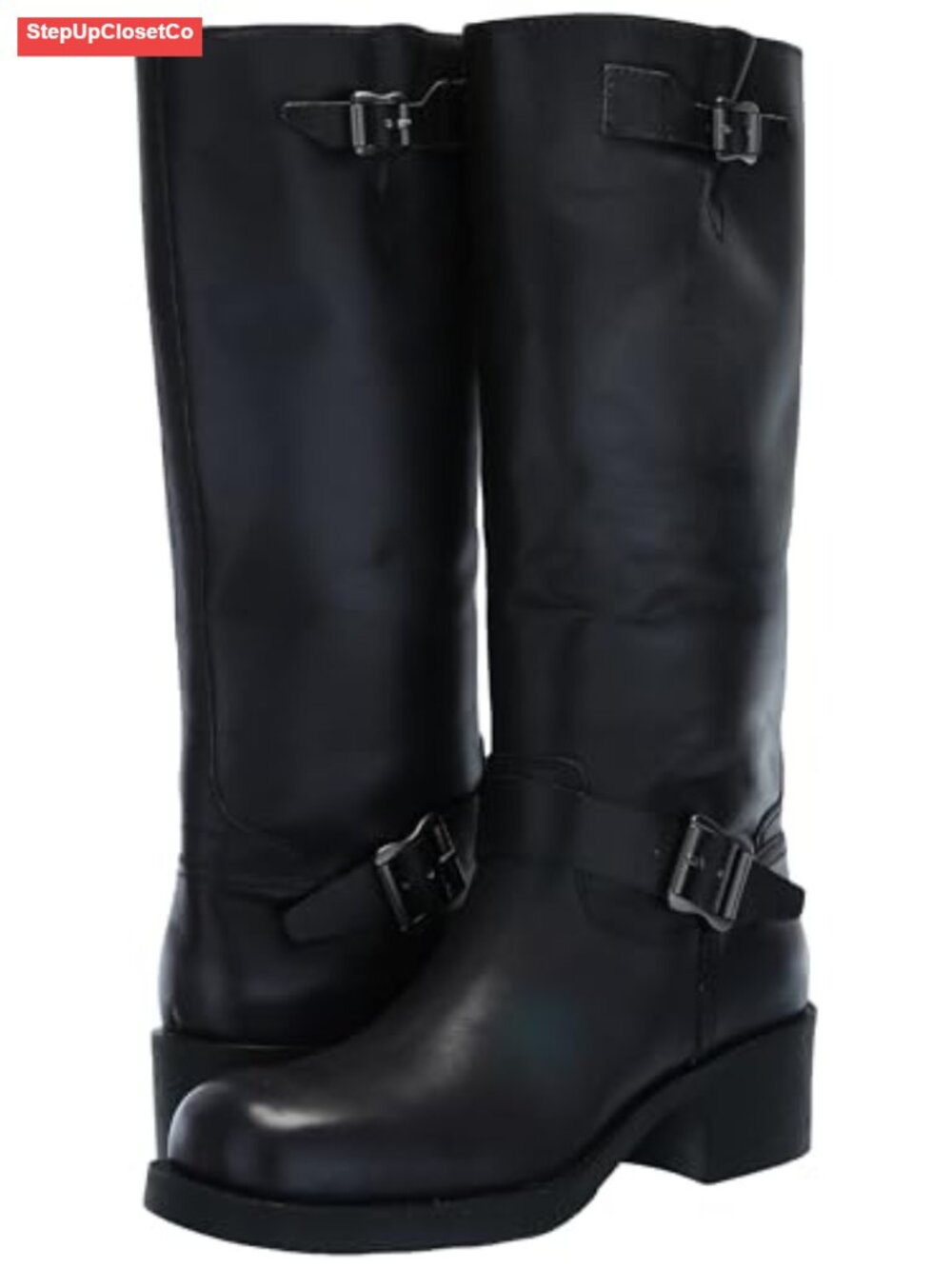 Women's Knee-High Leather Boots Tall Shaft Harness with Buckle Detail - Picture 5 of 5